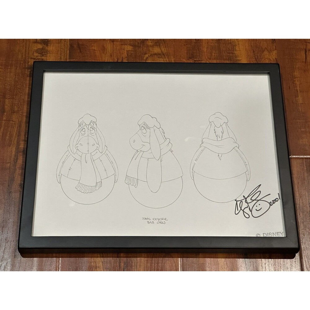 VTG Signed 2001 Disney Eeyore Christmas Ornament Product Design Sketch Drawing